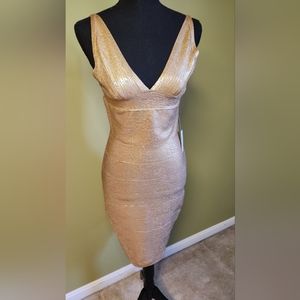 NWT Venus Gold Bandage Dress - S